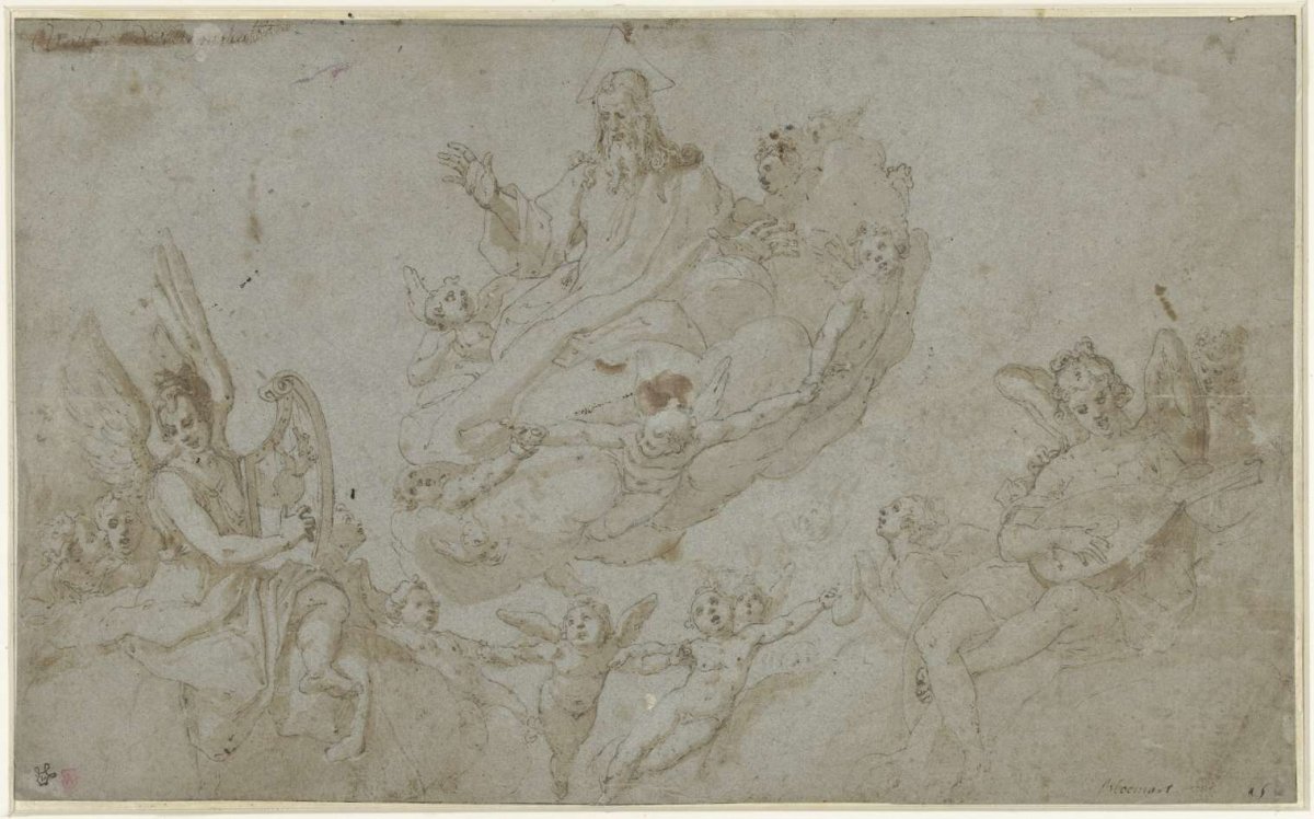 God the Father with music-making angels, Raffaellino da Reggio, 1560 - 1578
