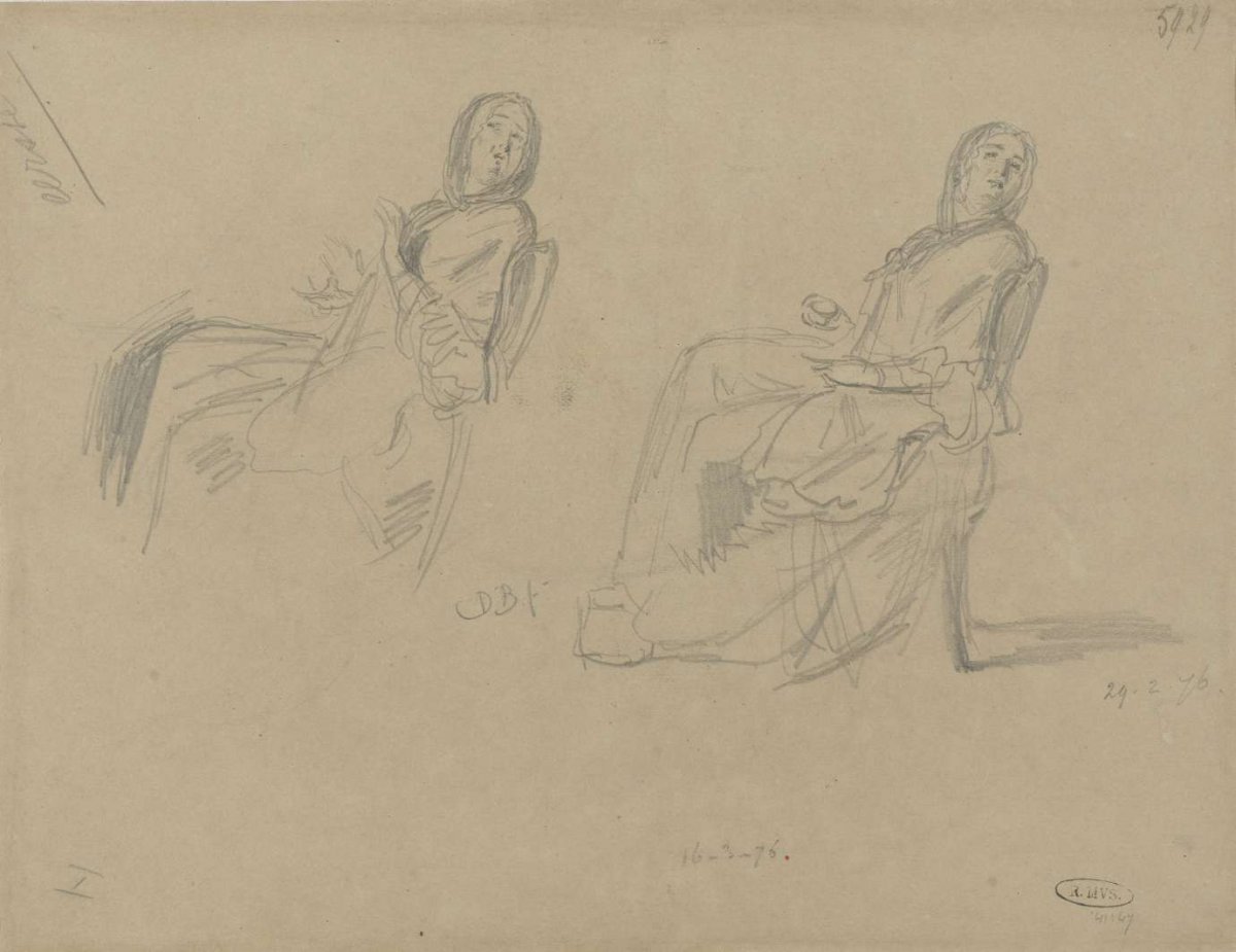 Two studies of a seated woman, David Bles, 1876