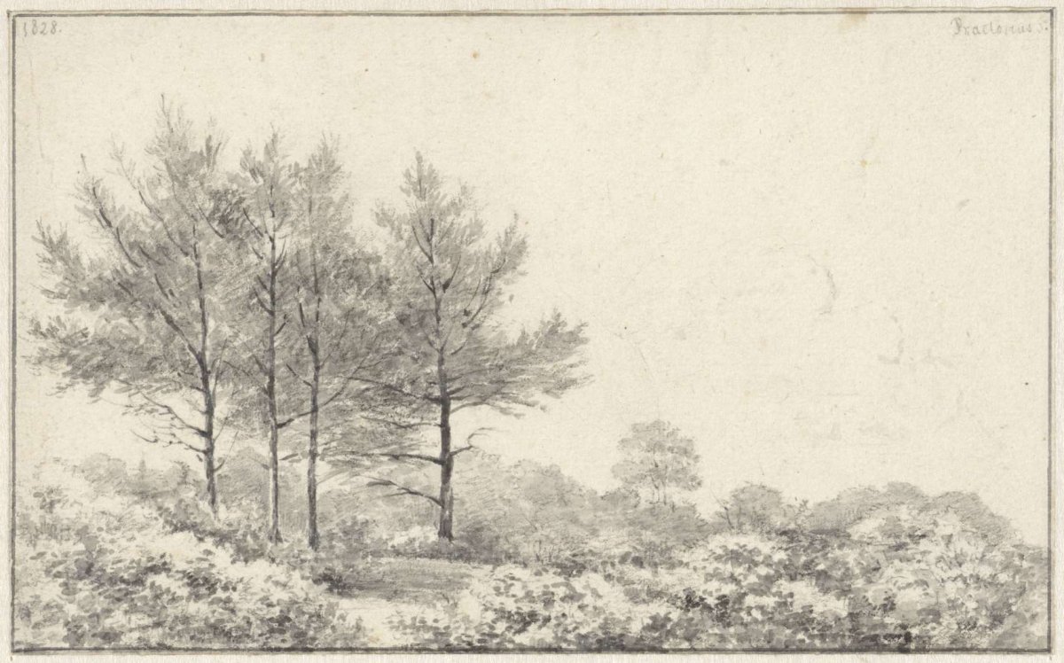 Landscape with four trees on the left, Pieter Ernst Hendrik Praetorius, 1828