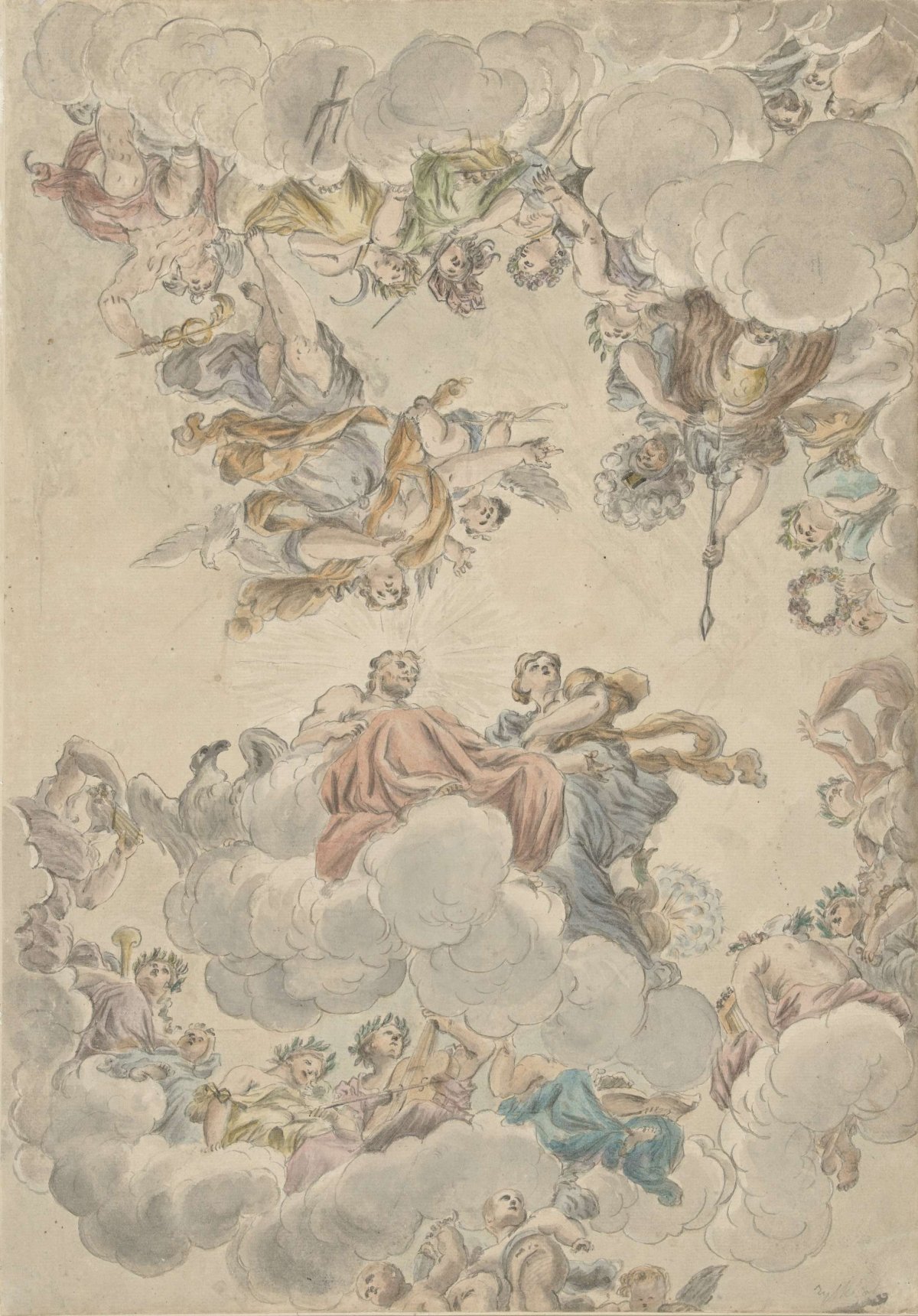 Design for a ceiling depicting the marriage of Jupiter and Juno, Petrus Norbertus van Reysschoot, c. 1748 - c. 1795