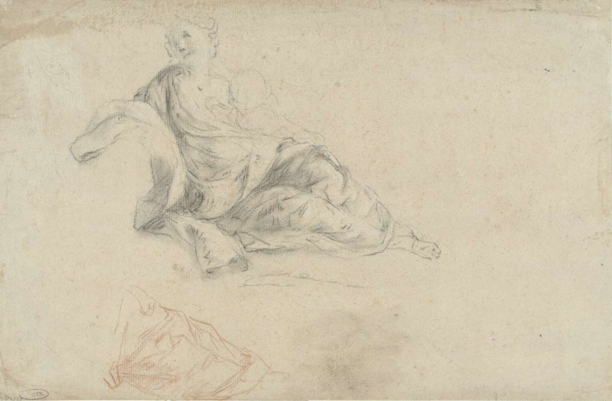 Sketches of a reclining woman with a child at breast, anonymous, 1700 - 1800