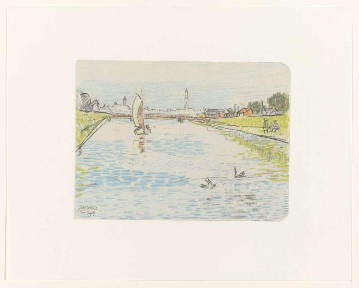 View of a canal with a sailing ship, Jan Toorop, 1907