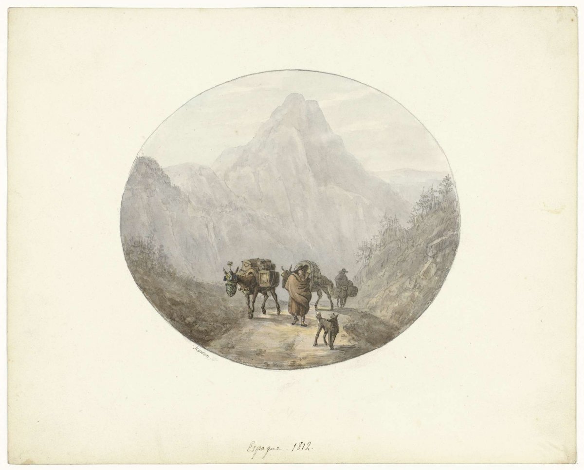 Mountain landscape in Spain, with pack mules, Otto Baron Howen, 1812