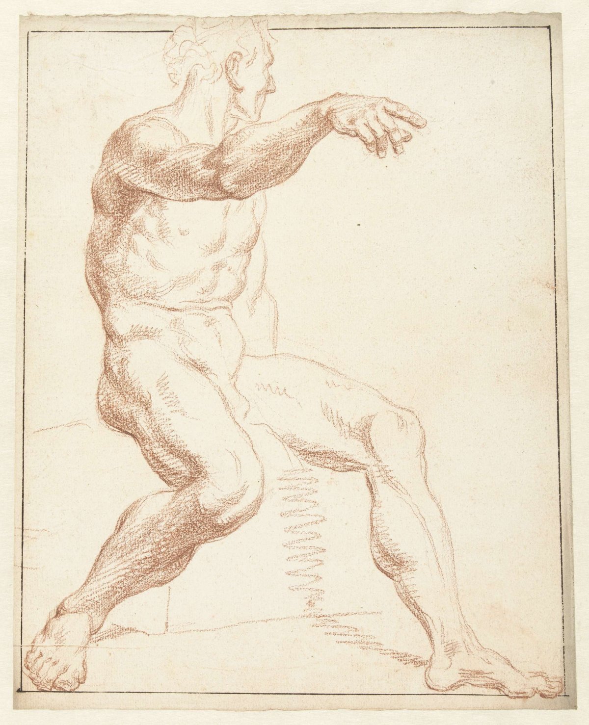 Study of a seated male nude, pointing with right arm, Louis Fabritius Dubourg, 1703 - 1775