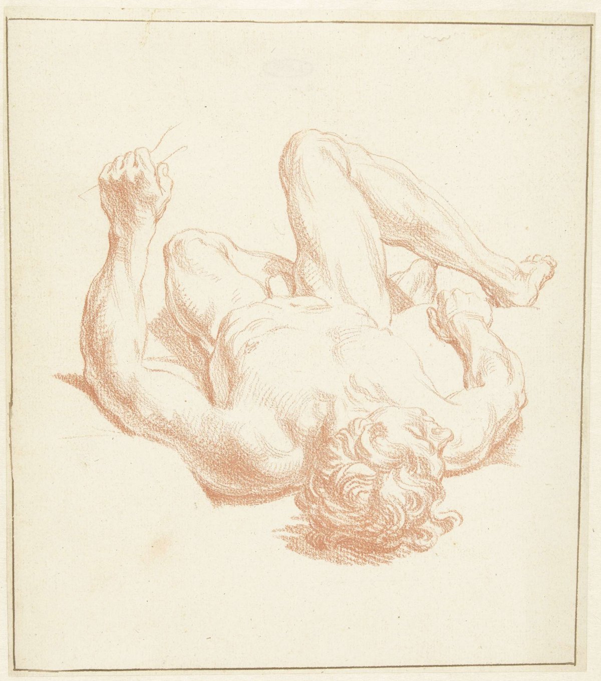Study of male nude, lying on back, shown in abbreviated form, Louis Fabritius Dubourg, 1703 - 1775