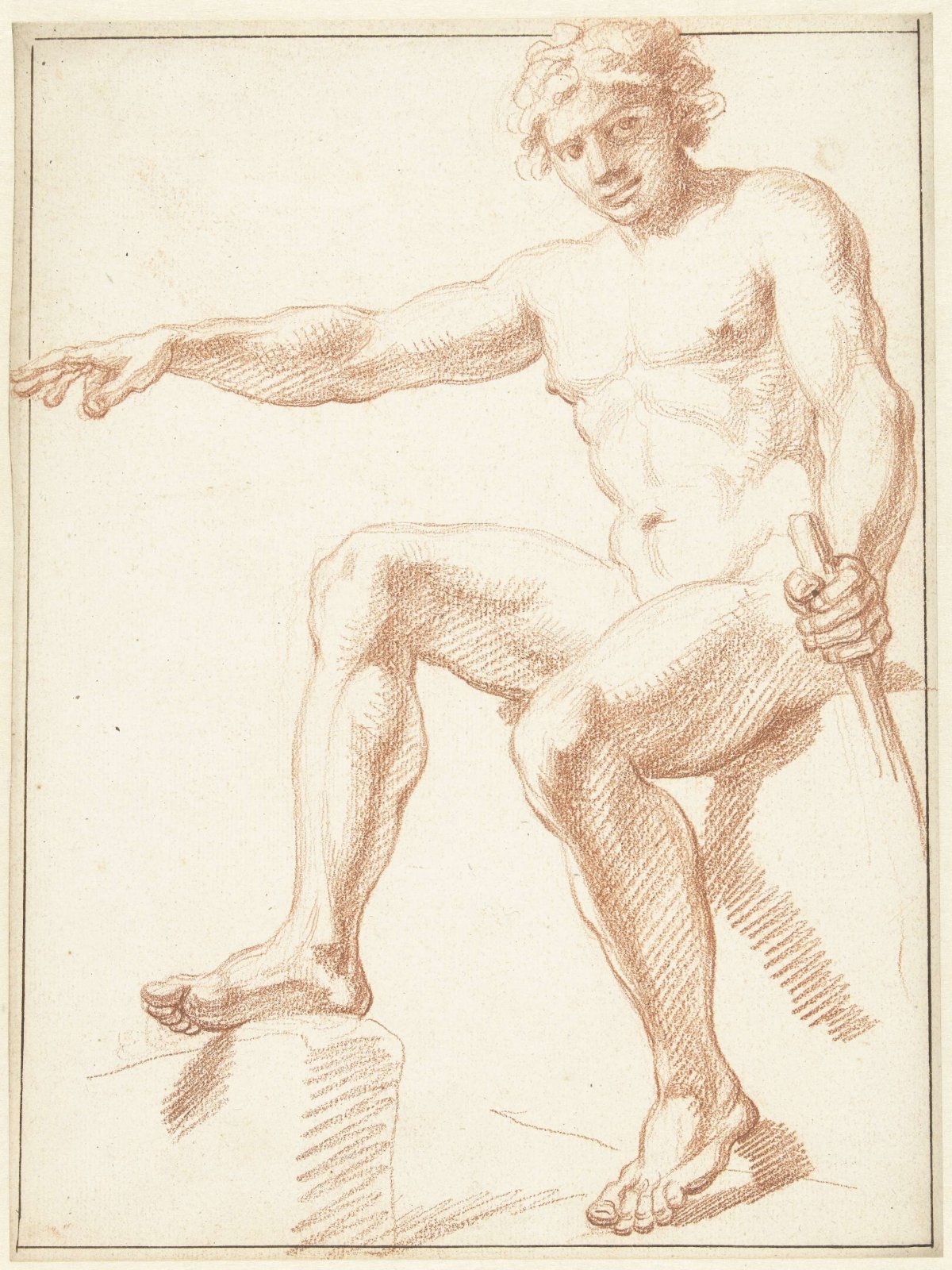 Study of male nude, seated with arm extended, Louis Fabritius Dubourg, 1703 - 1775