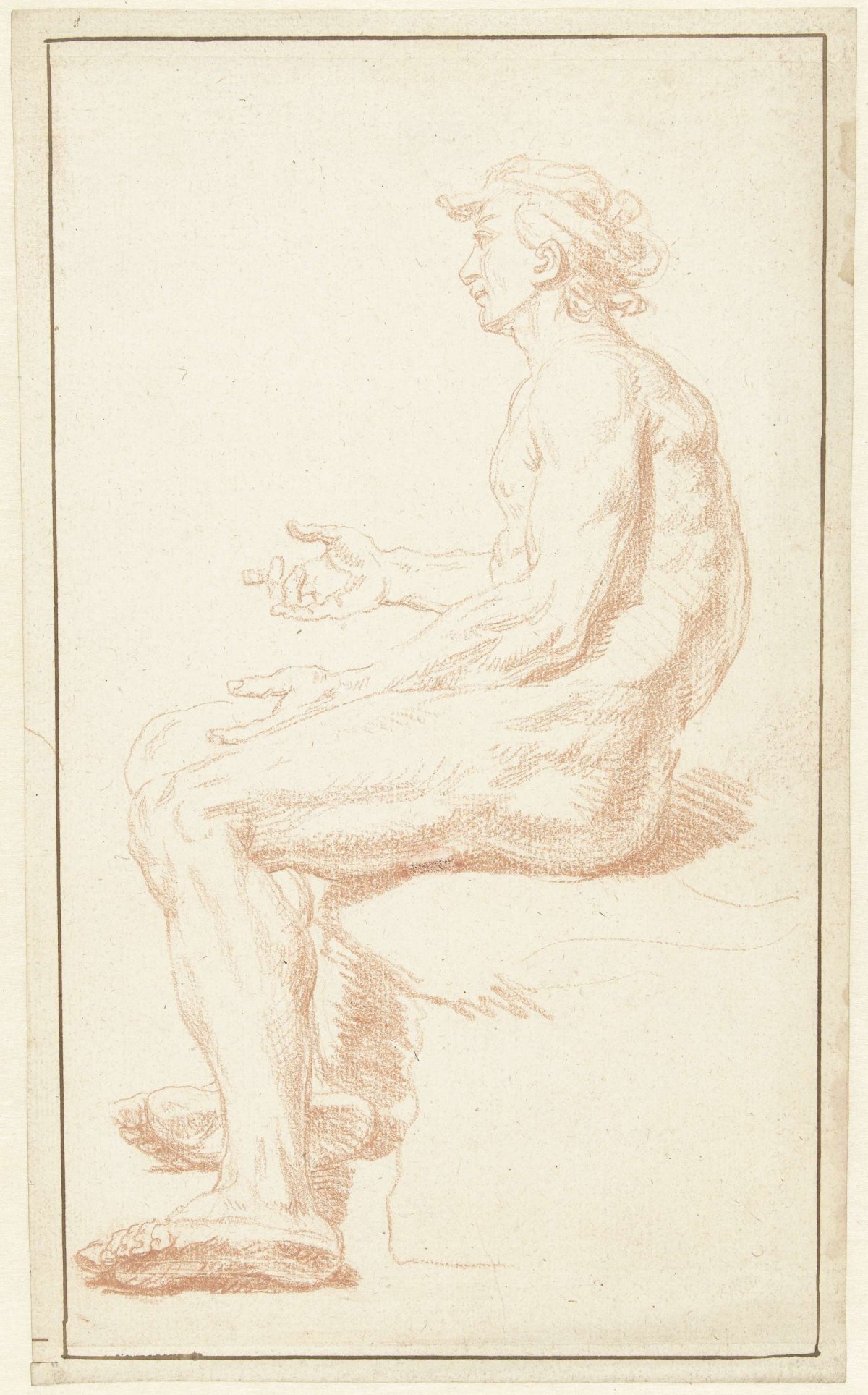 Study of seated male nude, viewed from the side, Louis Fabritius Dubourg, 1703 - 1775
