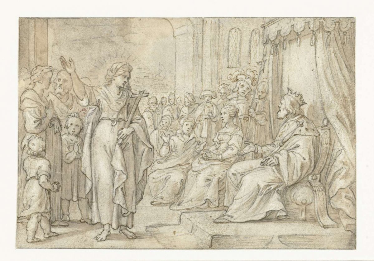 Female saint appears before a king, Pieter de Jode (I), 1580 - 1634