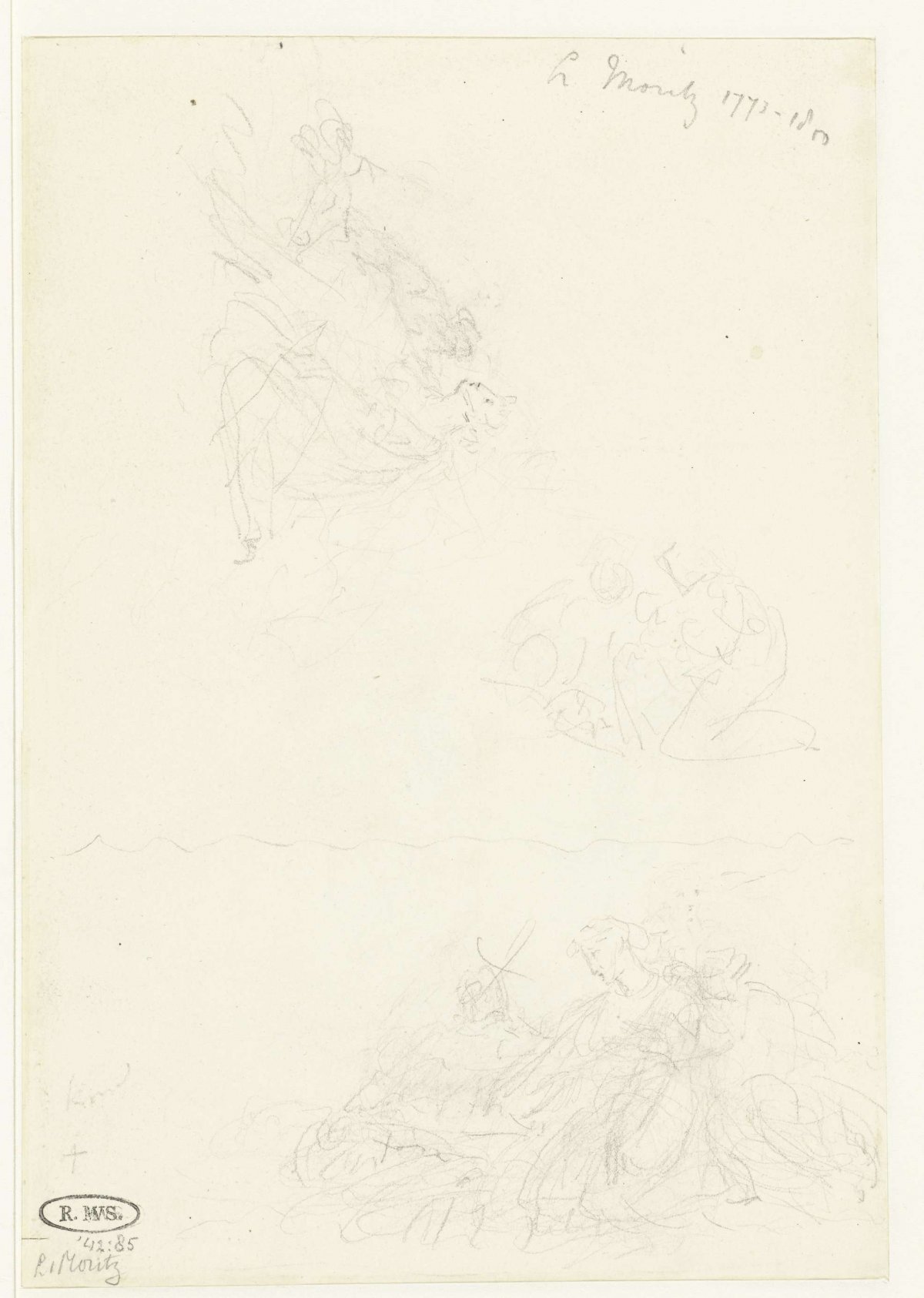 Three sketches of a kneeling female figure, Louis Moritz, 1783 - 1850