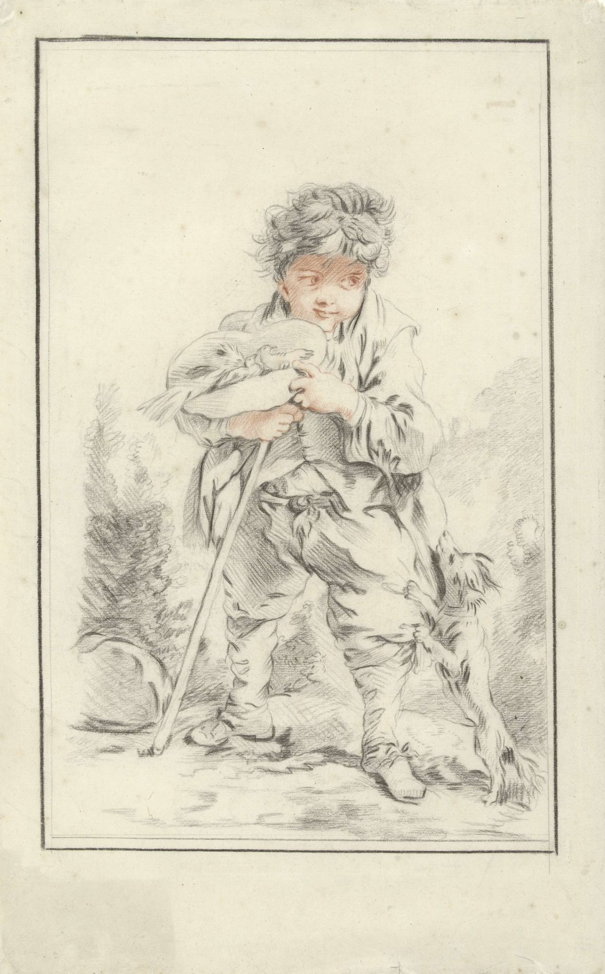 Boy with two birds in his hat, anonymous, 1732 - 1800