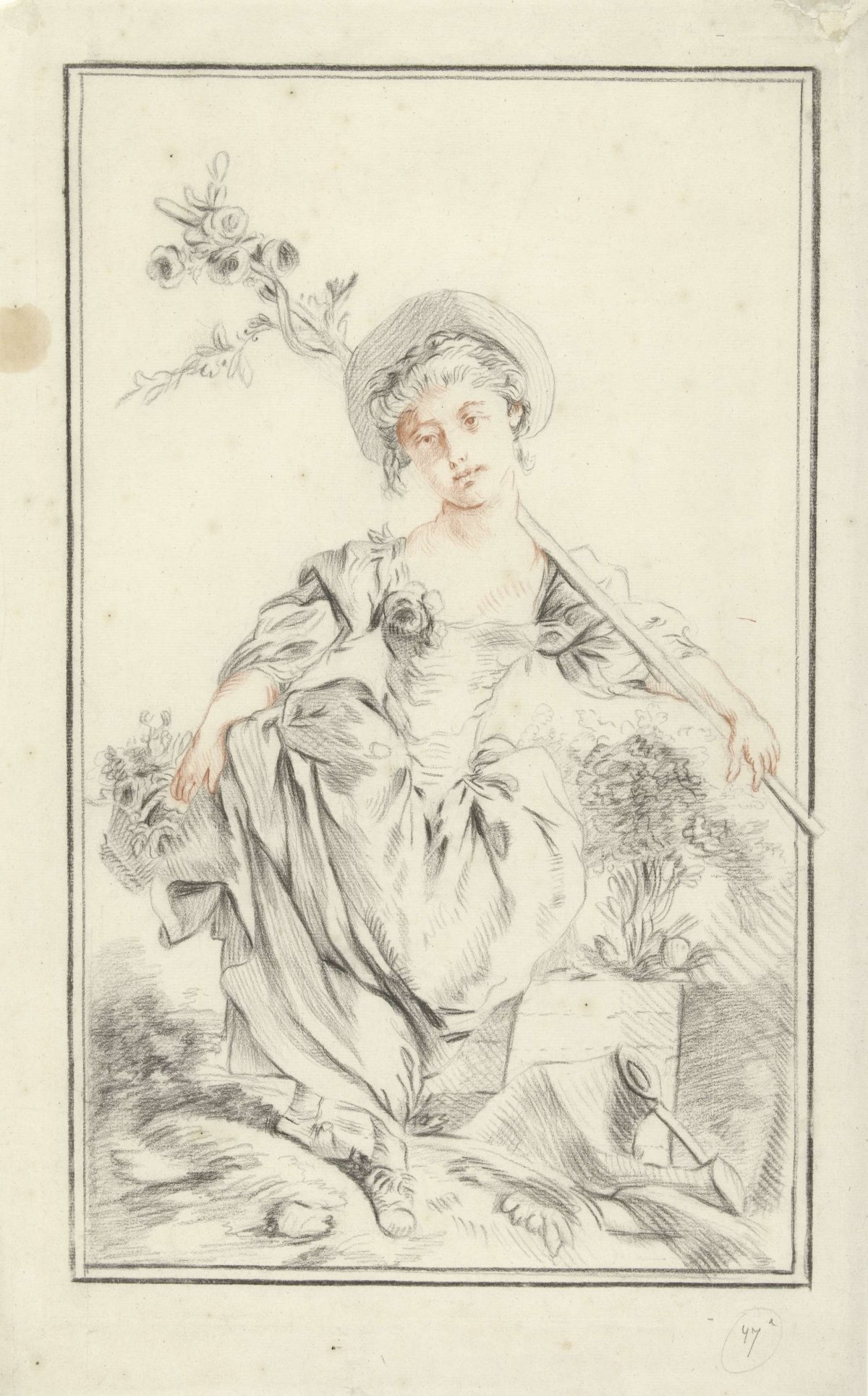 Shepherdess with a flower basket, anonymous, after 1763 - 1799