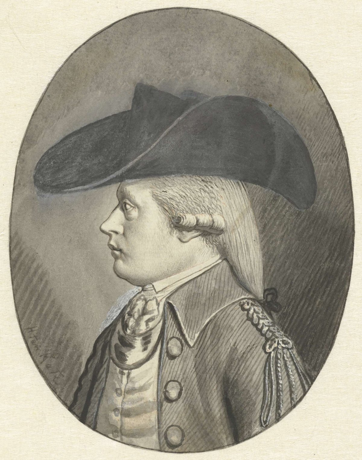 Man portrait, in oval, facing left, Theodorus de Roode, 1746 - 1793