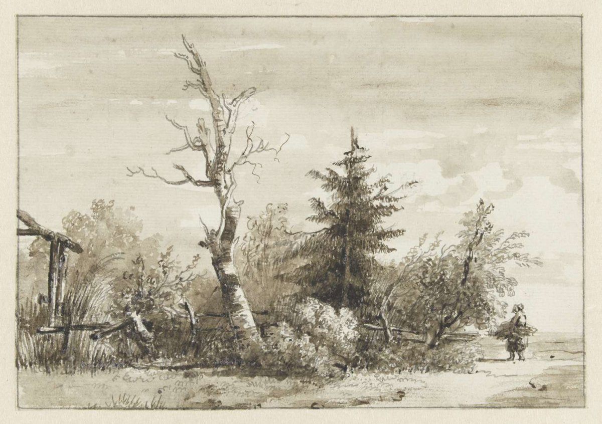 Landscape with group of trees and on the right a gleaner star, Jan Apeldoorn, 1775 - 1838