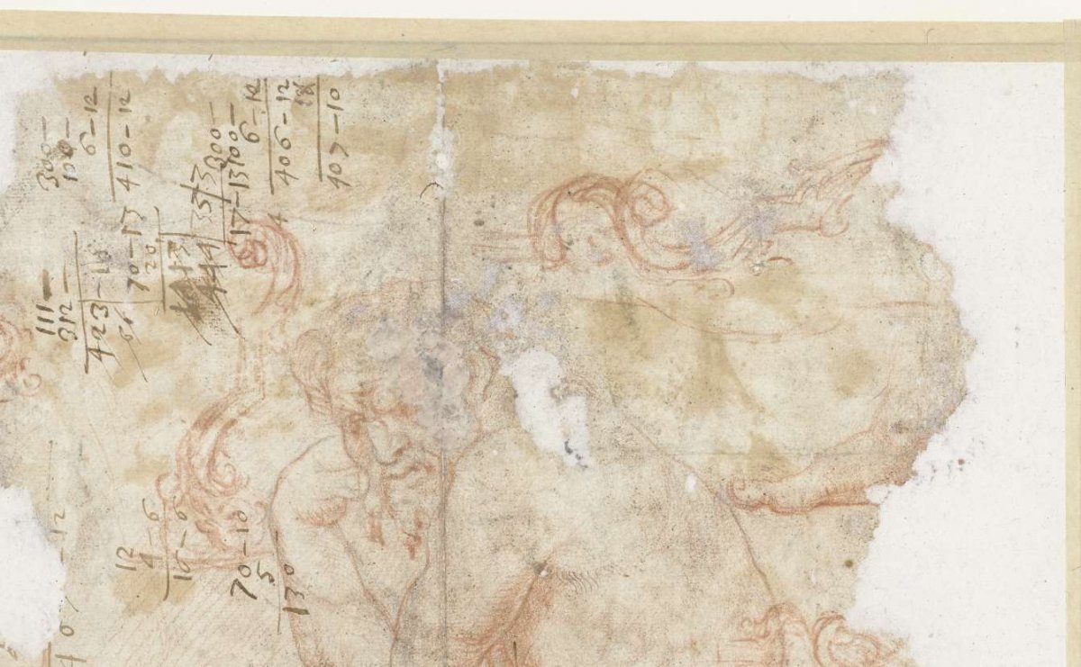 Remnants of study of male nude and ornaments, anonymous, 1662