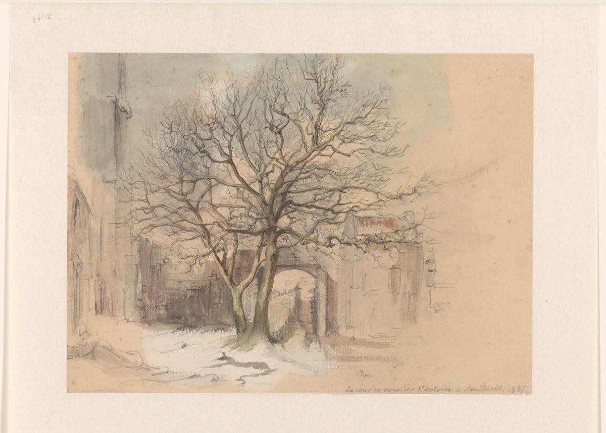Court of the Saint Anthony monastery in Maastricht, in winter, Alexander Schaepkens, 1837
