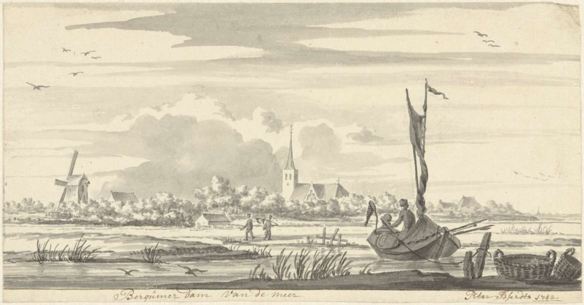 View of Bergumerdam, from the Bergumermeer, Pieter Idserts, 1742