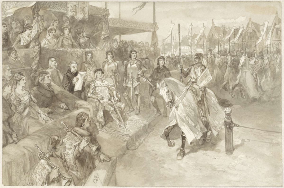 Tournament game at Haarlem, illustration of episode from The Rose of Dekama, Charles Rochussen, 1824 - 1894