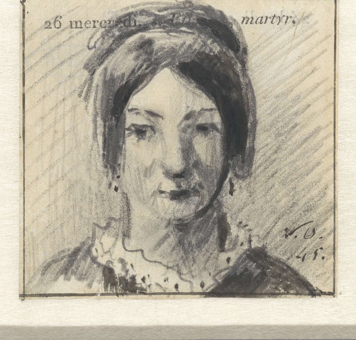 Sketch of a woman's head, from the front, Georgius Jacobus Johannes van Os, 1845