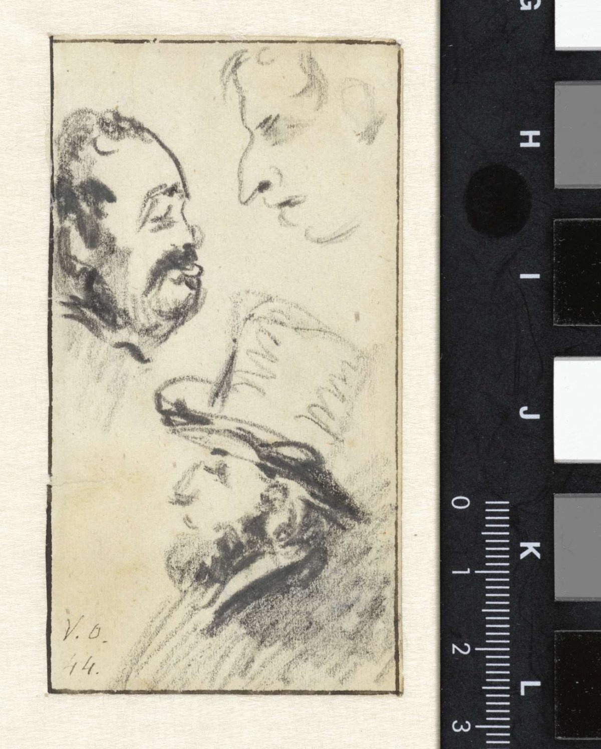Three men's heads, Georgius Jacobus Johannes van Os, 1844