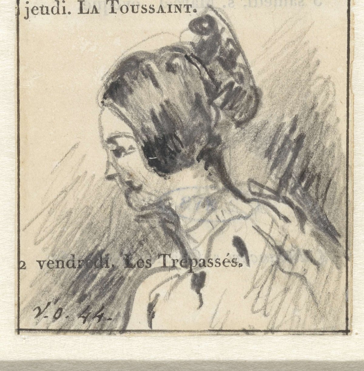 Sketch of a woman's head, in profile to the left, Georgius Jacobus Johannes van Os, 1844