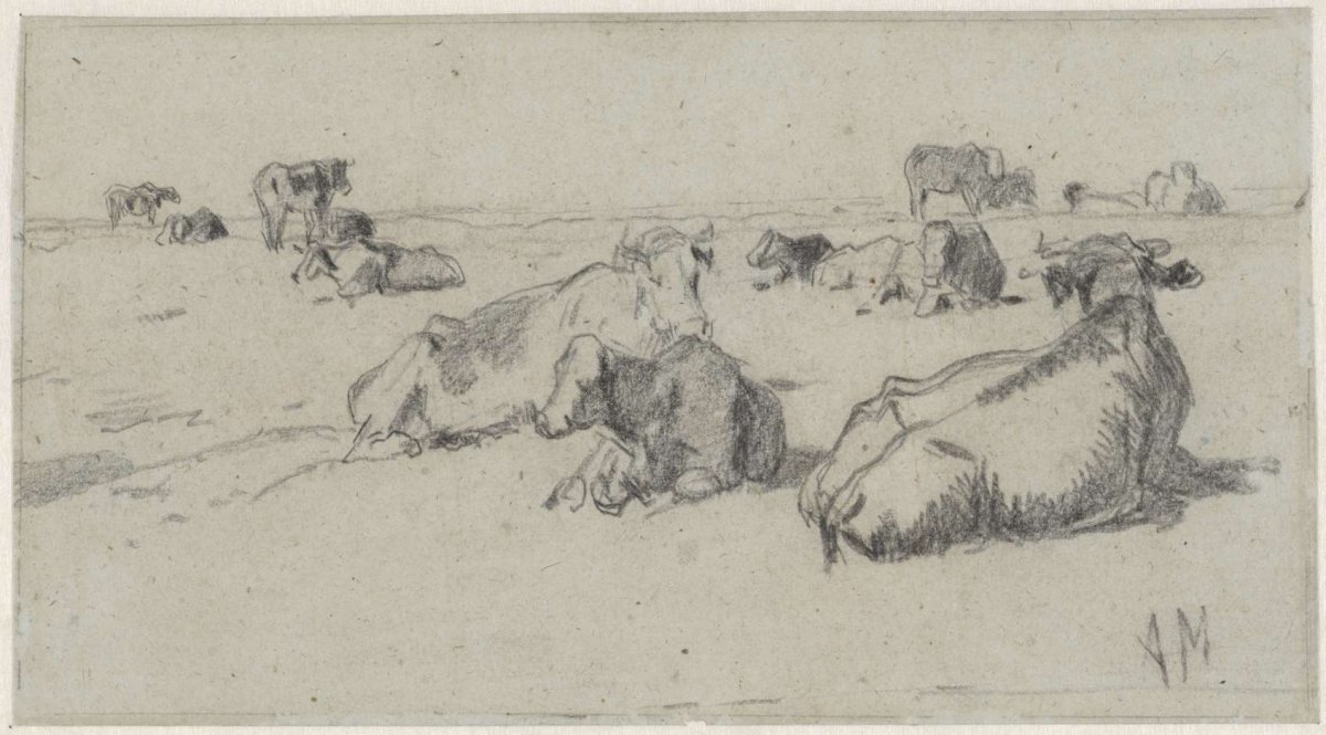 Lying cows in a meadow, Anton Mauve, 1848 - 1888