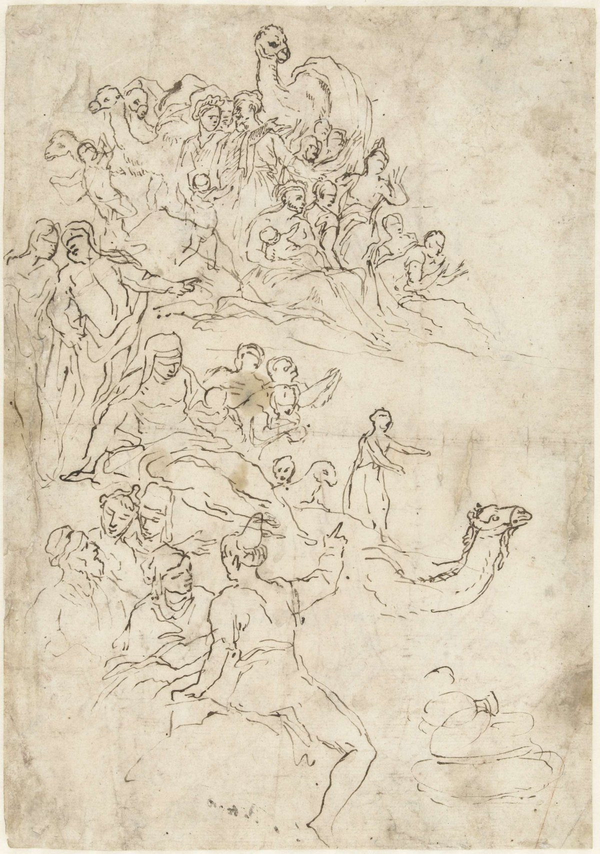 Camels and groups of waiting and gesticulating people, Paolo Veronese, 1550 - 1620