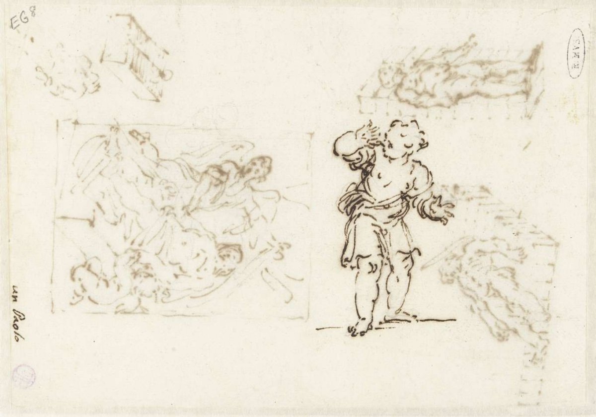 Studies of a reclining nude male figure, Paolo Veronese, 1538 - 1588