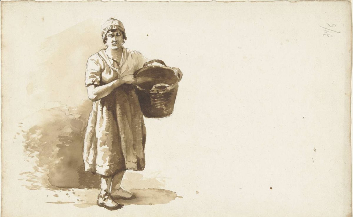 Study of a woman with a basket under her arm, Abraham Johannes Ruytenschildt, 1815