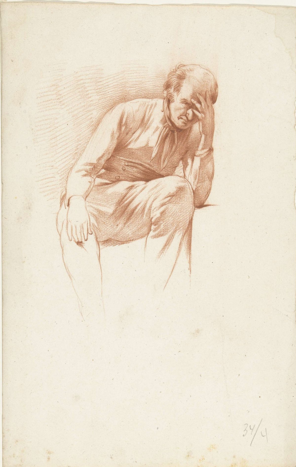 Seated old man, hand on face, Abraham Johannes Ruytenschildt, 1822