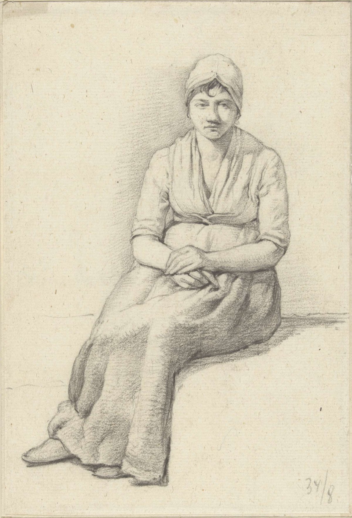 Seated young woman, from the front, Abraham Johannes Ruytenschildt, 1813