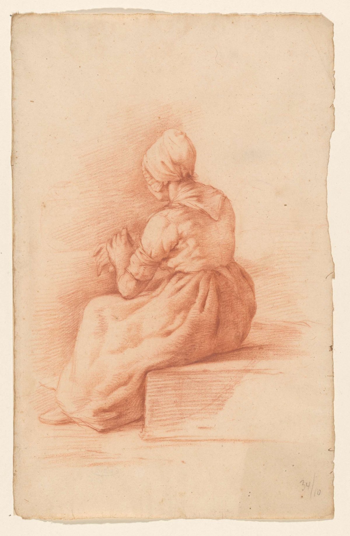 Seated woman with hat, seen from the back, Abraham Johannes Ruytenschildt, 1816