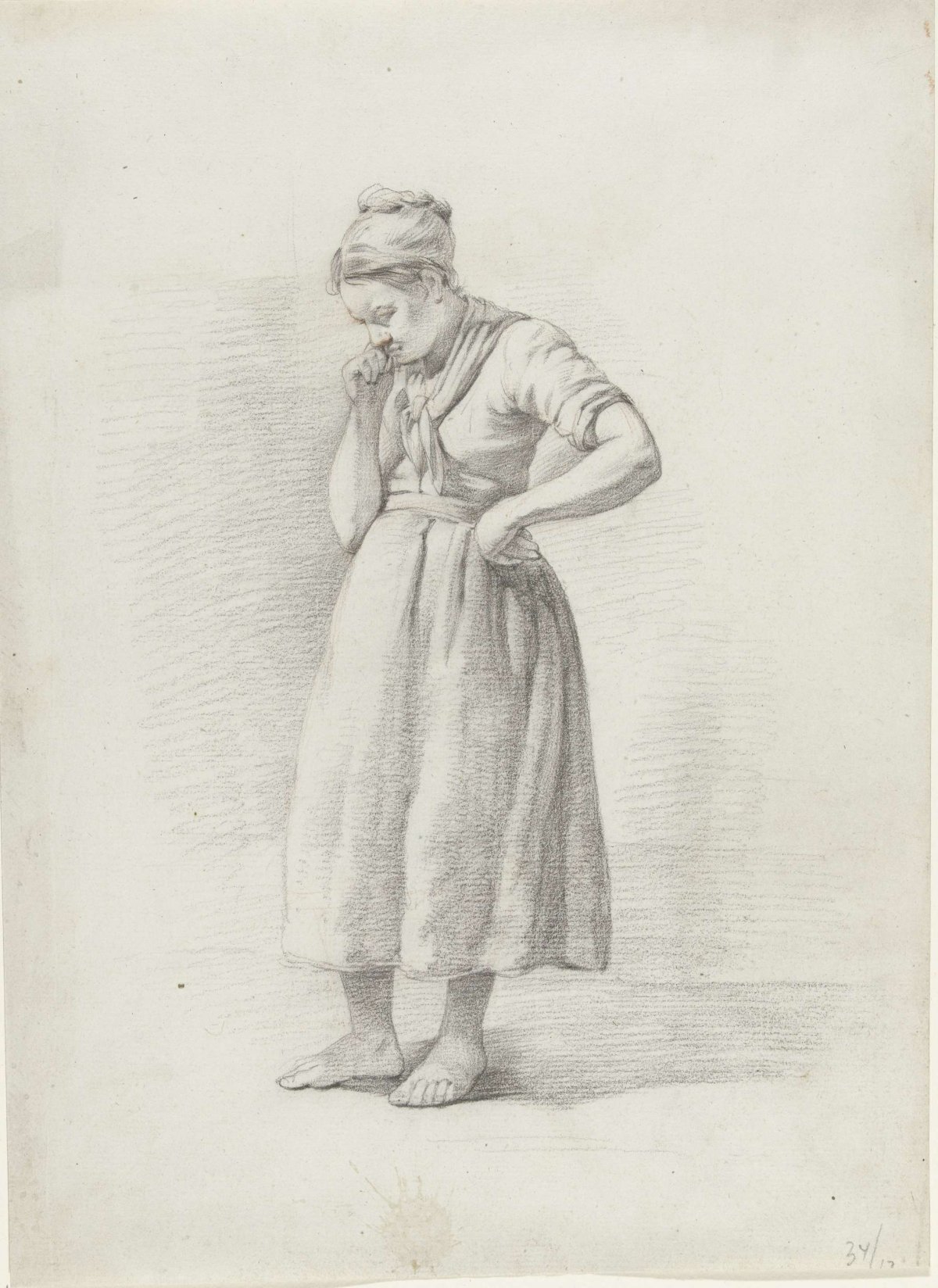 Standing woman, to left, one hand in side, the other on chin, Abraham Johannes Ruytenschildt, 1821