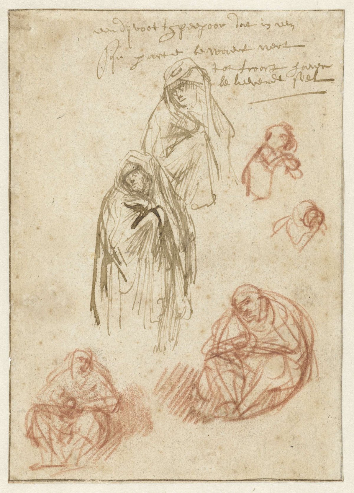 Studies of the Mourning Magdalen and the Virgin, Rembrandt van Rijn, c. 1635 - c. 1636