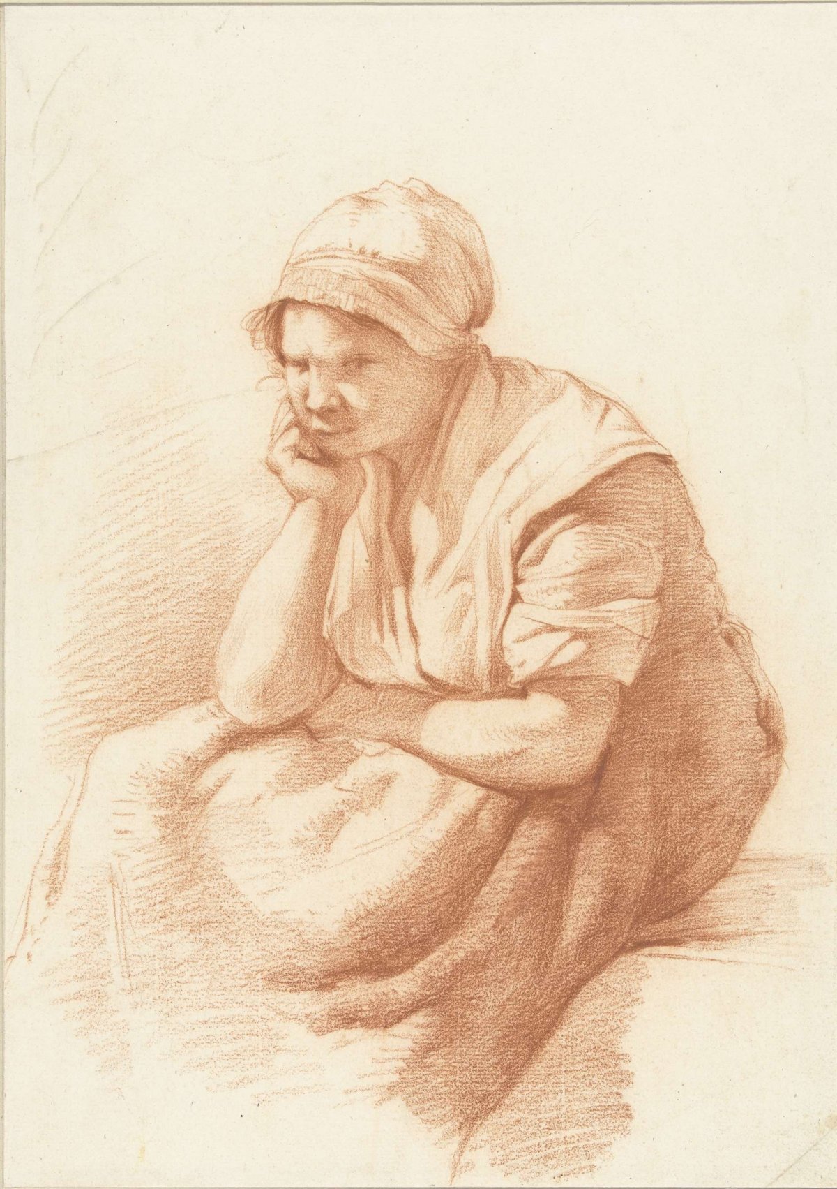 Study of a seated woman with the arm under the head, Abraham Johannes Ruytenschildt, 1814