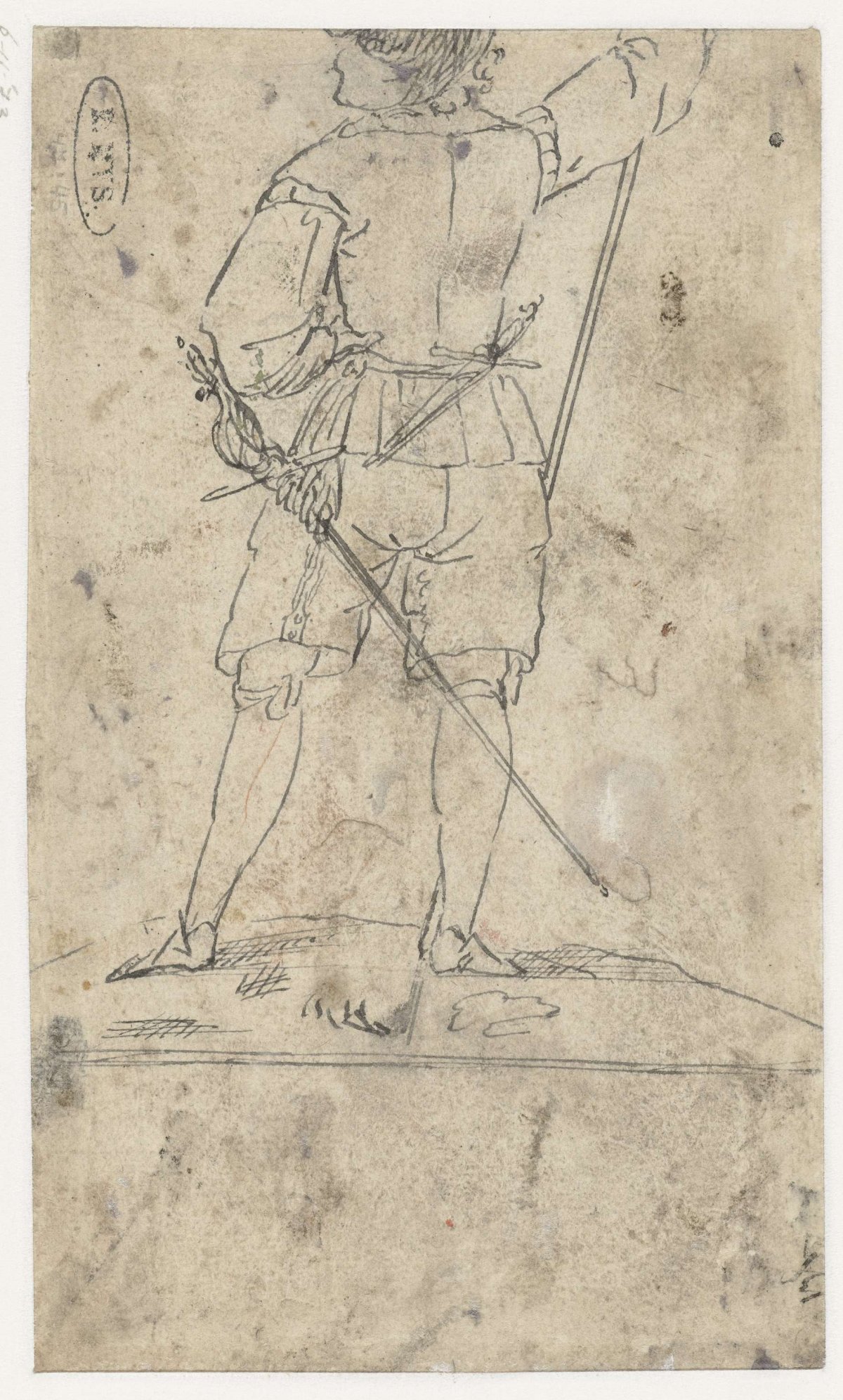 Study of a standing soldier, seen from the back, anonymous, 1599 - 1649