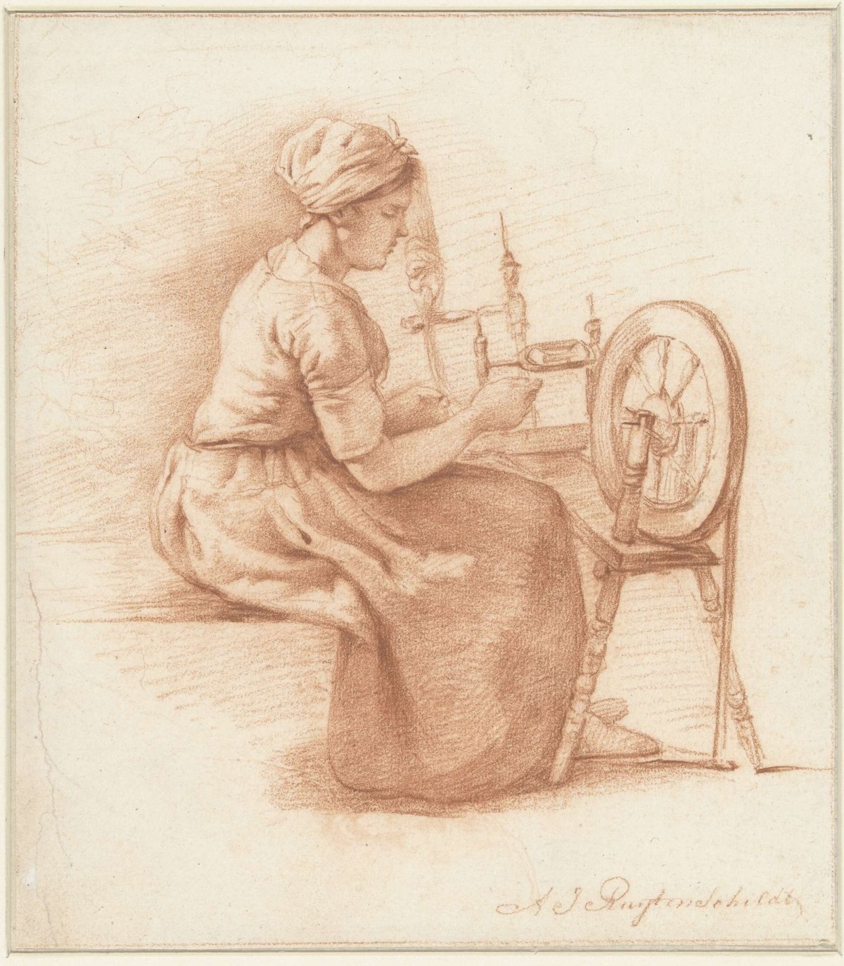 Spinning woman, Abraham Johannes Ruytenschildt, 1815