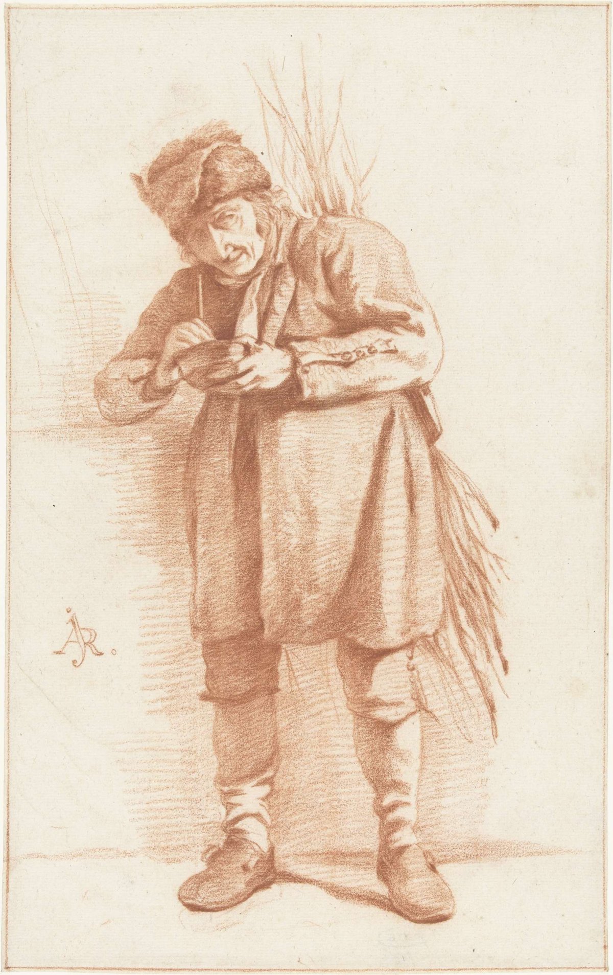 Standing man with a pipe and a bundle of branches, Abraham Johannes Ruytenschildt, 1811