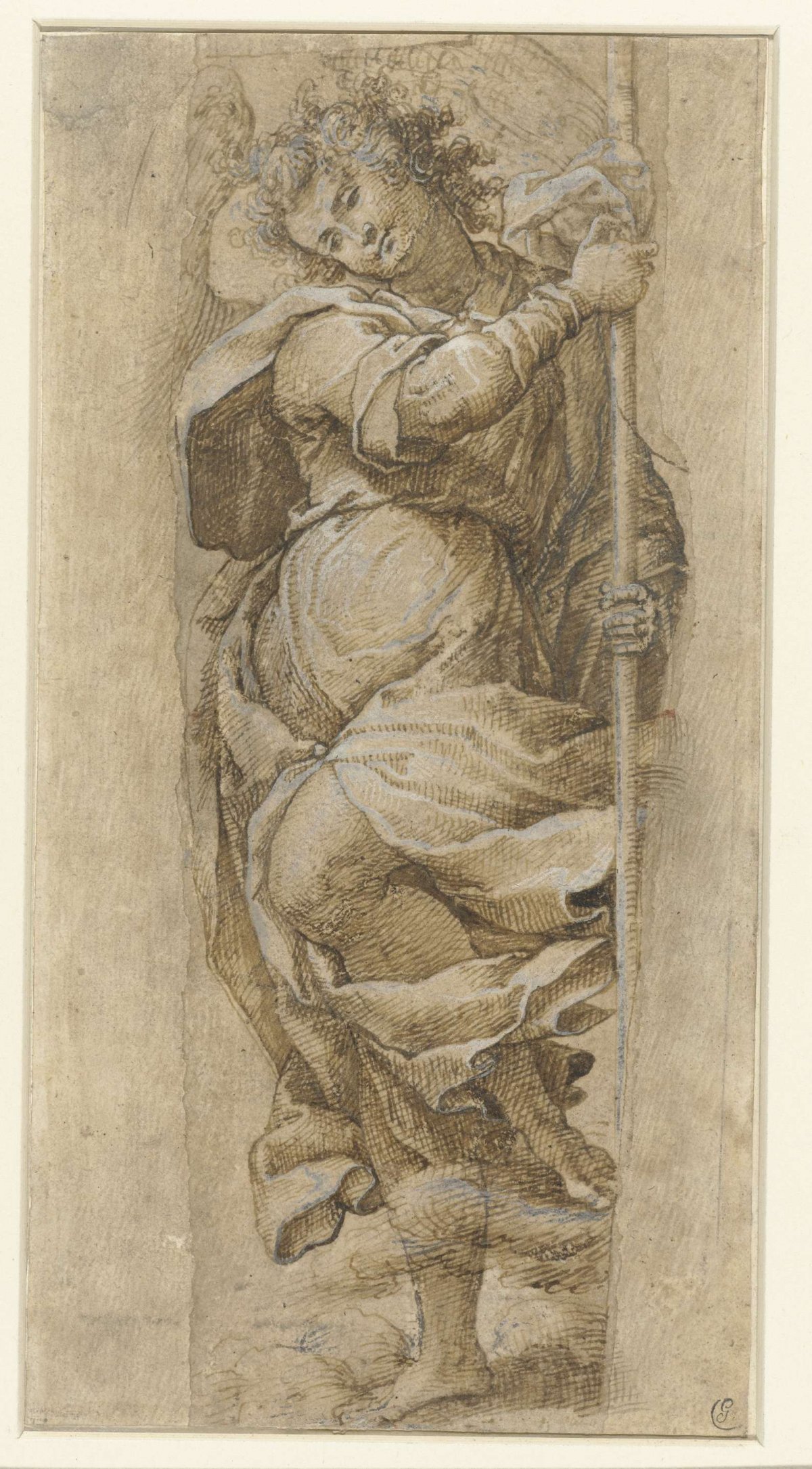 Study of an angel with a lance, Simone Peterzano, 1550 - 1600