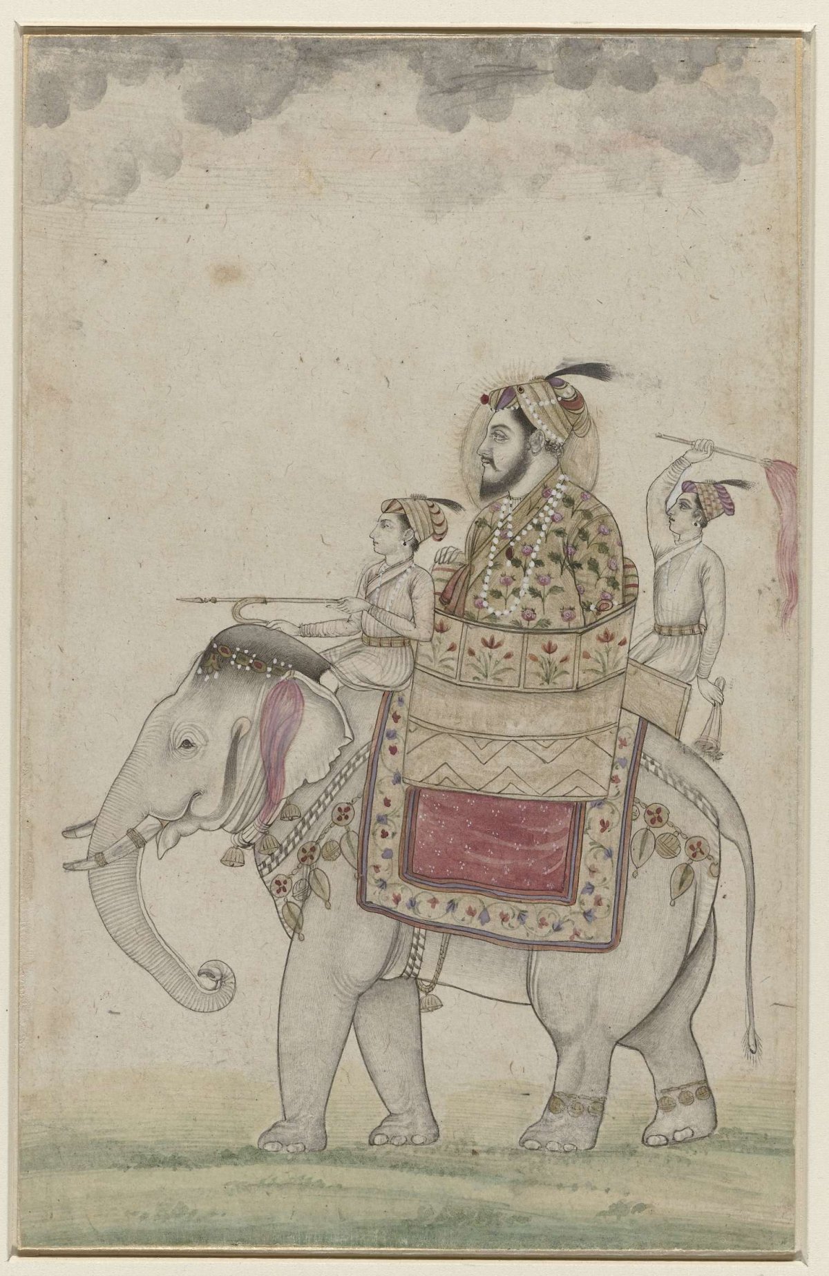 Mughal prince sitting on an elephant, anonymous, 1675 - 1700