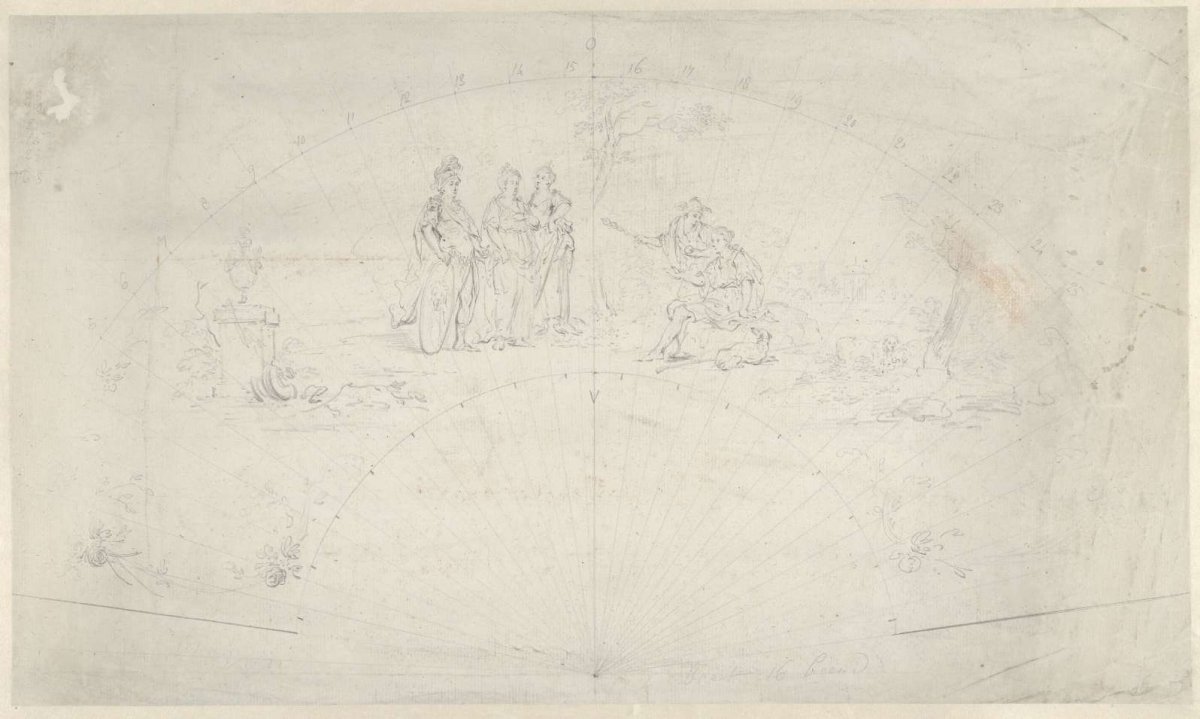 Design for a fan with the verdict of Paris, anonymous, 1700 - 1800