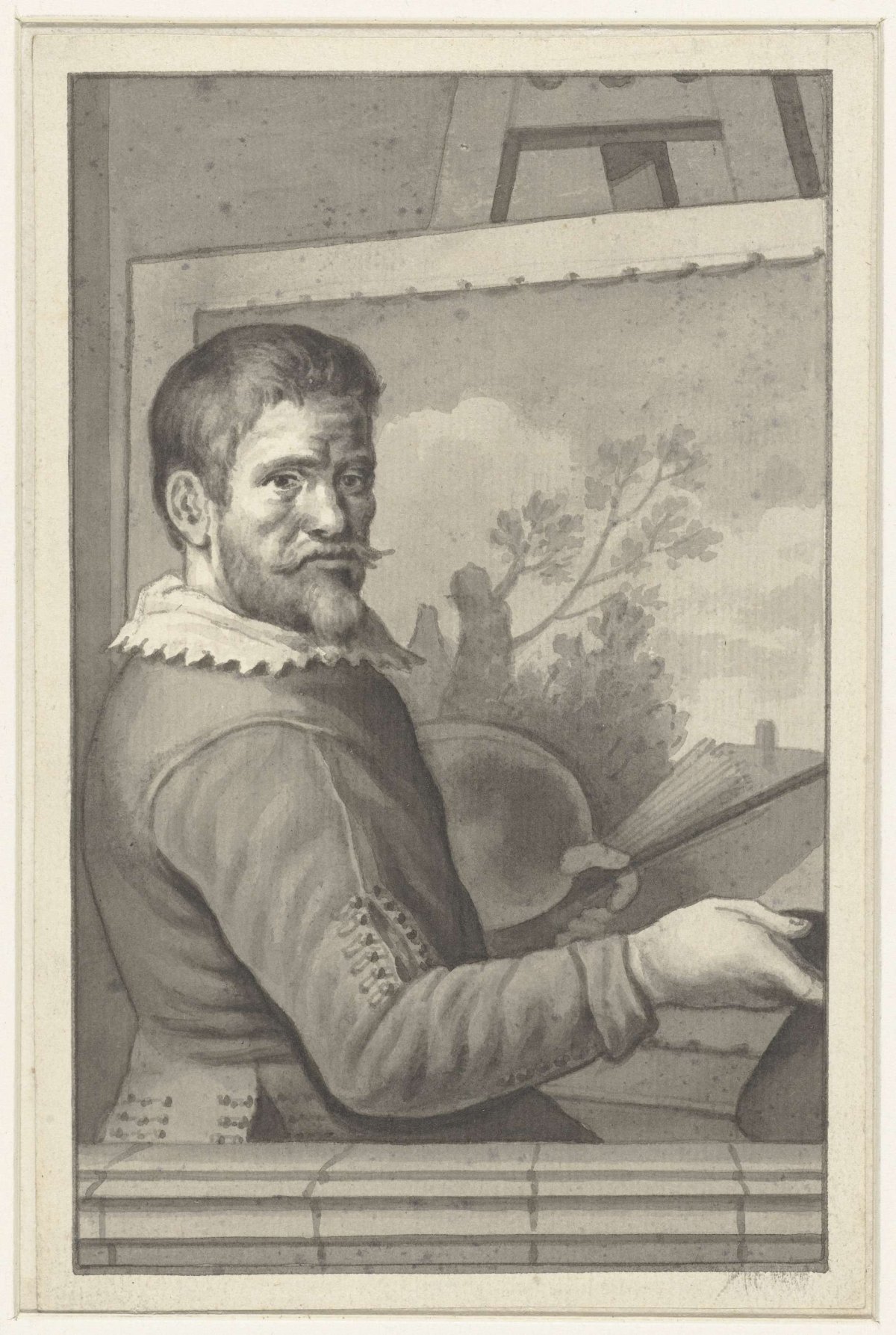 Portrait of unknown painter at his easel, anonymous, 1700 - 1800