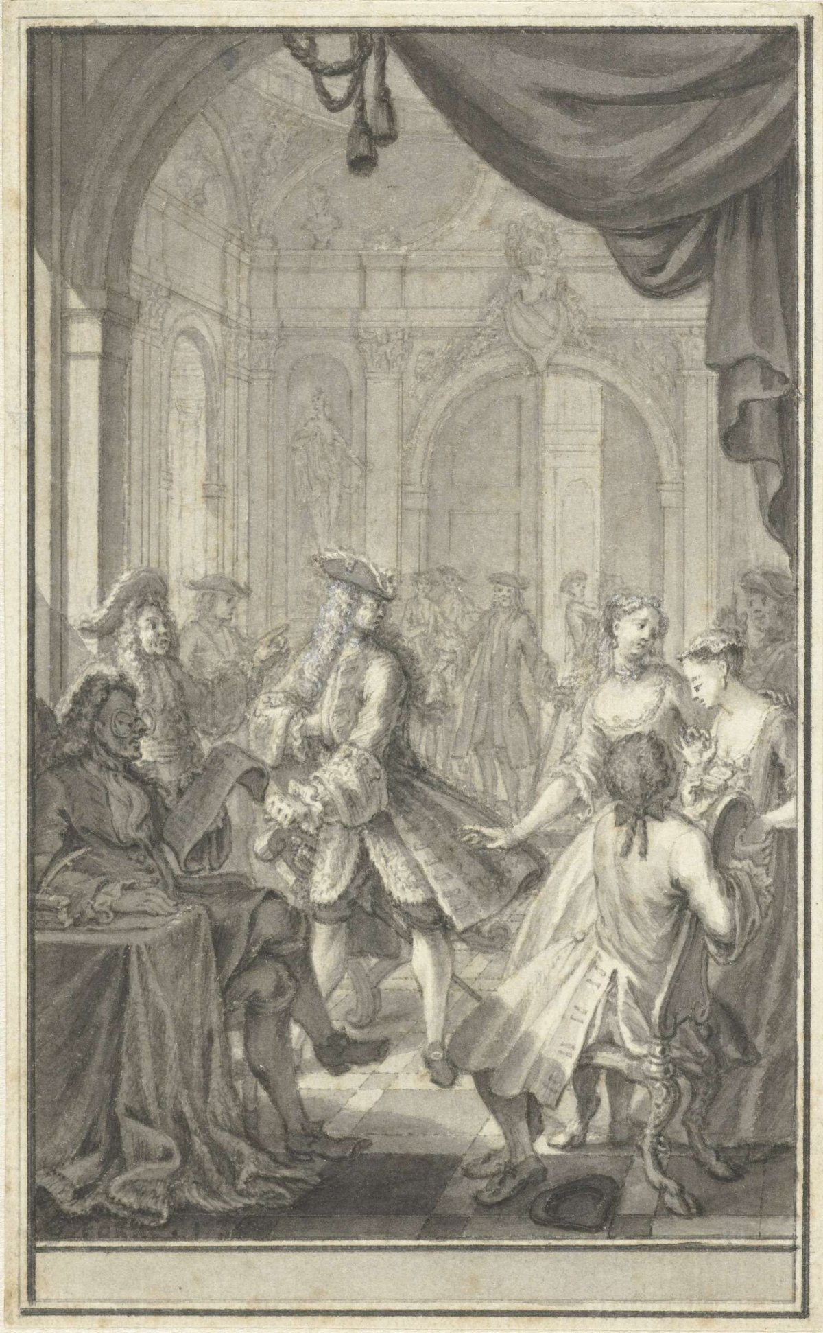 Design for the title print of The Glorious, or the Humiliated Haughtiness, Simon Fokke, 1730 - 1739