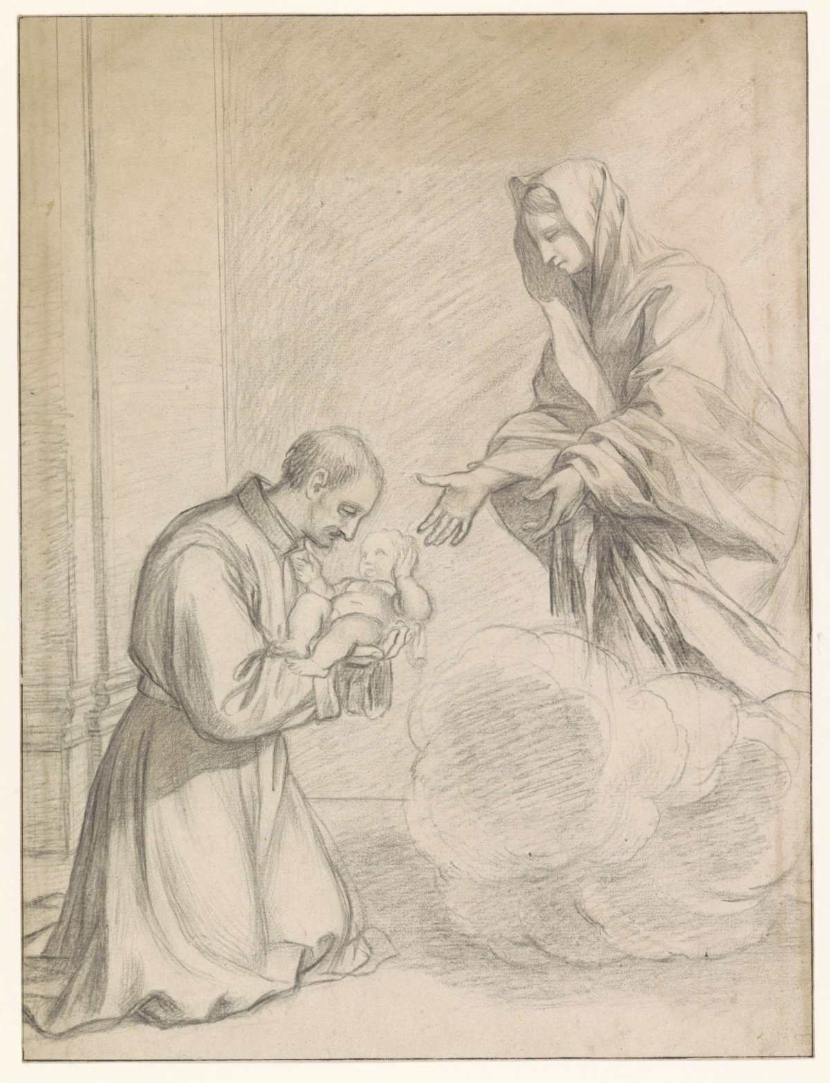 St. Cajetanus of Thiene takes the Christ child in his arms from Mary, Claude Mellan, 1671 - 1688