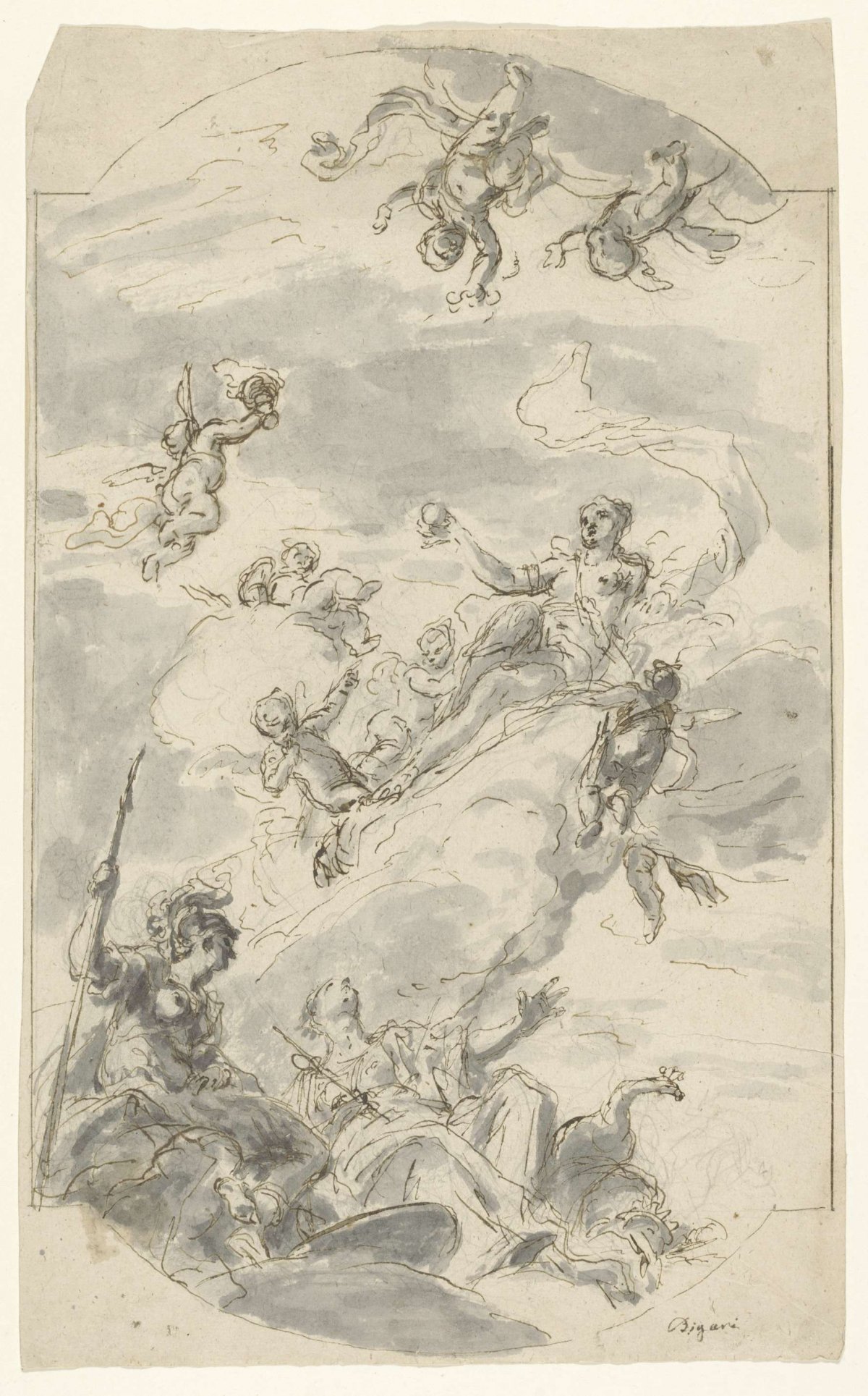 Design for a ceiling painting featuring Venus, Minerva and Juno, Vittorio Maria Bigari, 1702 - 1776