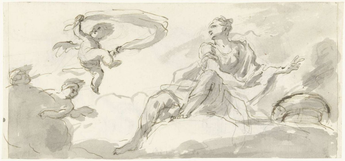 Woman and putti in the clouds, Gian Antonio Burrini, 1685 - 1689