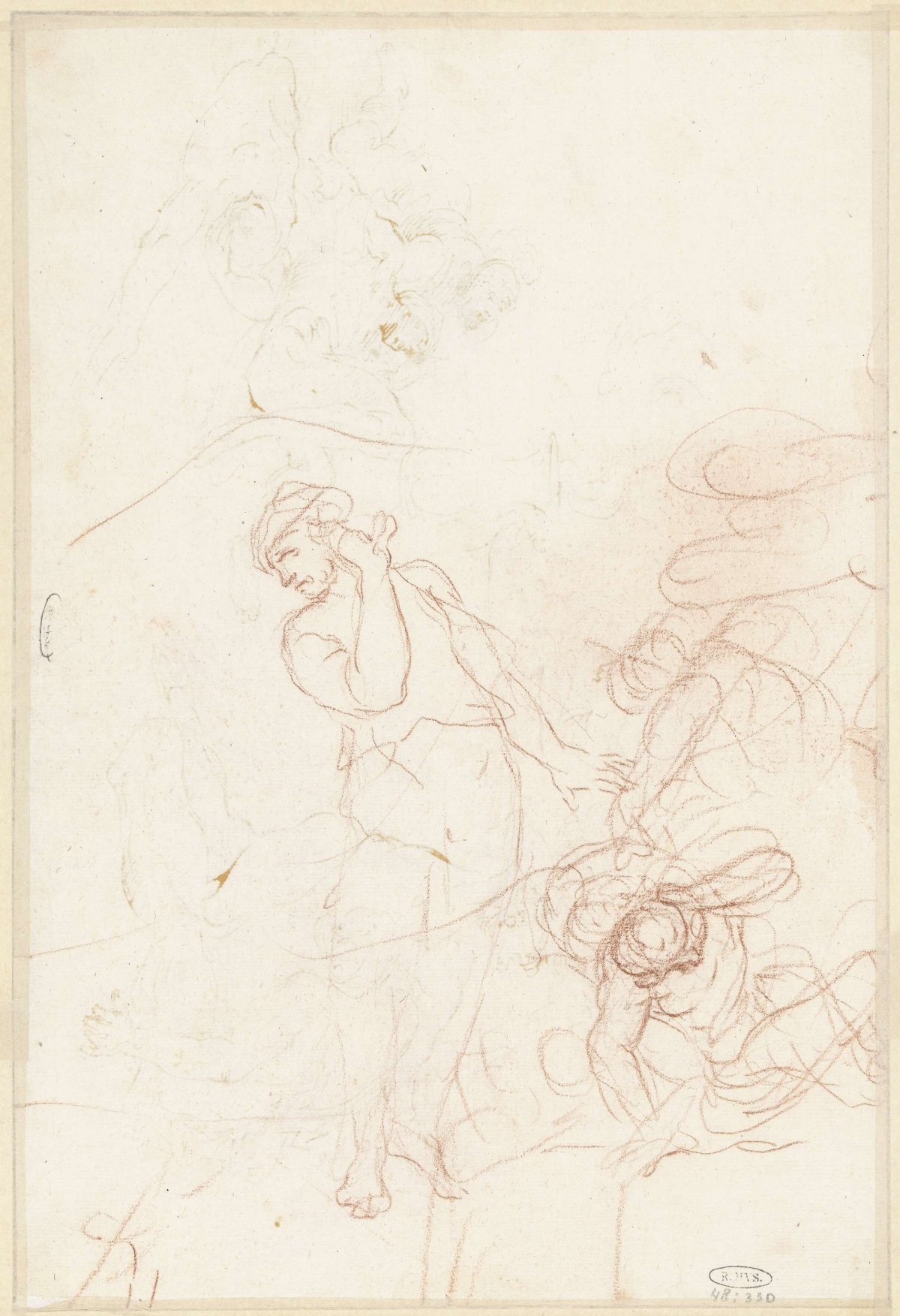 Sketch of fighting figures, Andrea Sacchi, 1600 - 1699