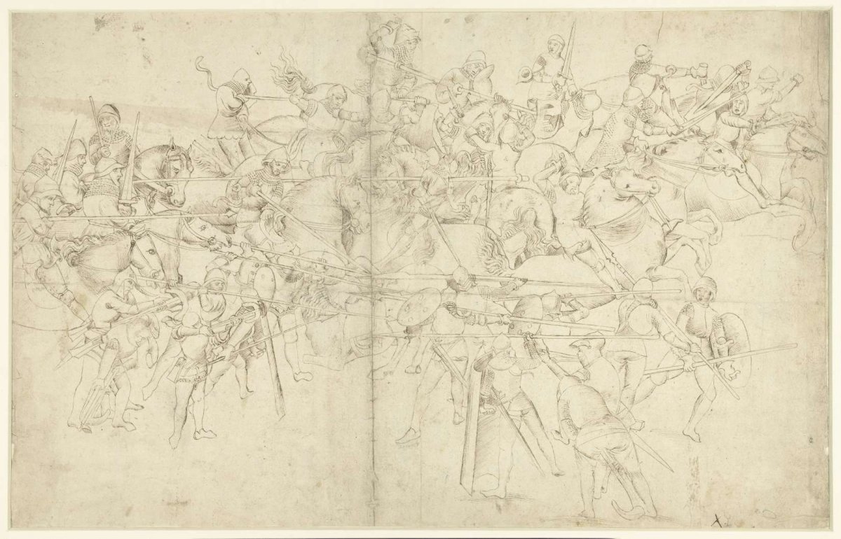 Battle of cavalry against foot soldiers, anonymous, c. 1500