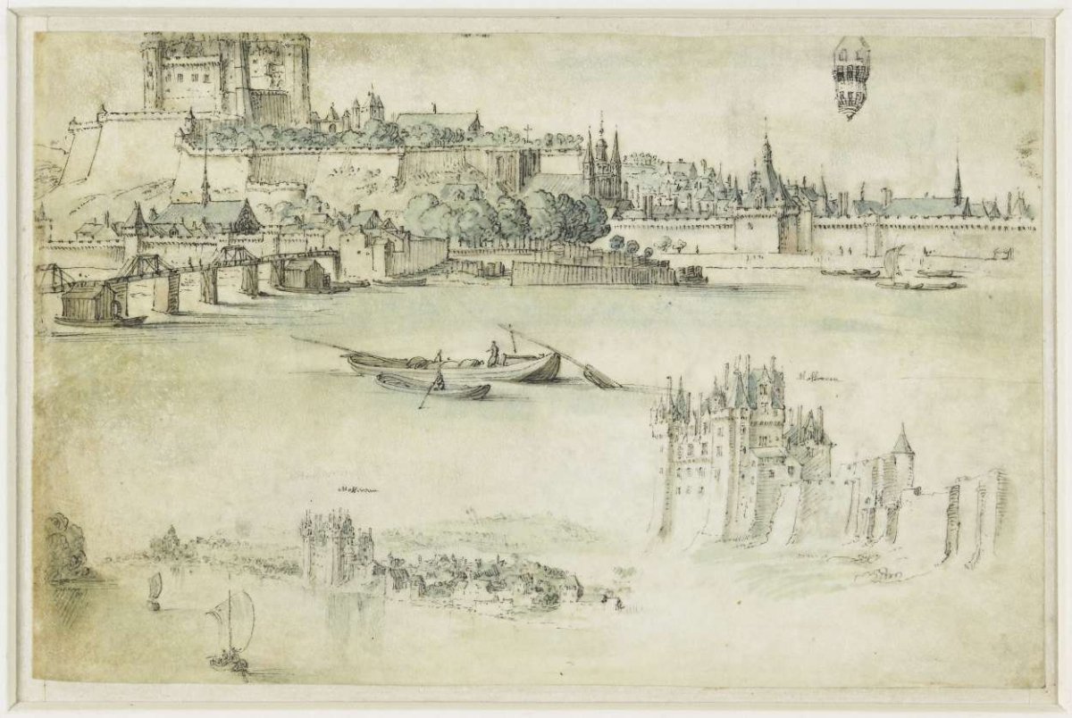 Loire countryside with the castles of Saumur and Montsoreau, anonymous, 1600 - 1650