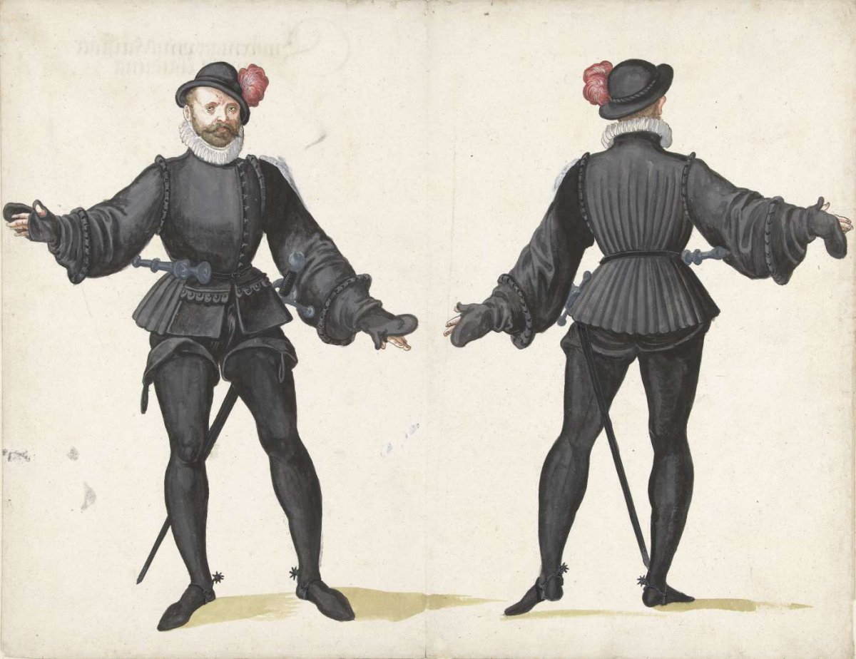 Warrior dressed in black, from front and back, anonymous, 1500 - 1600
