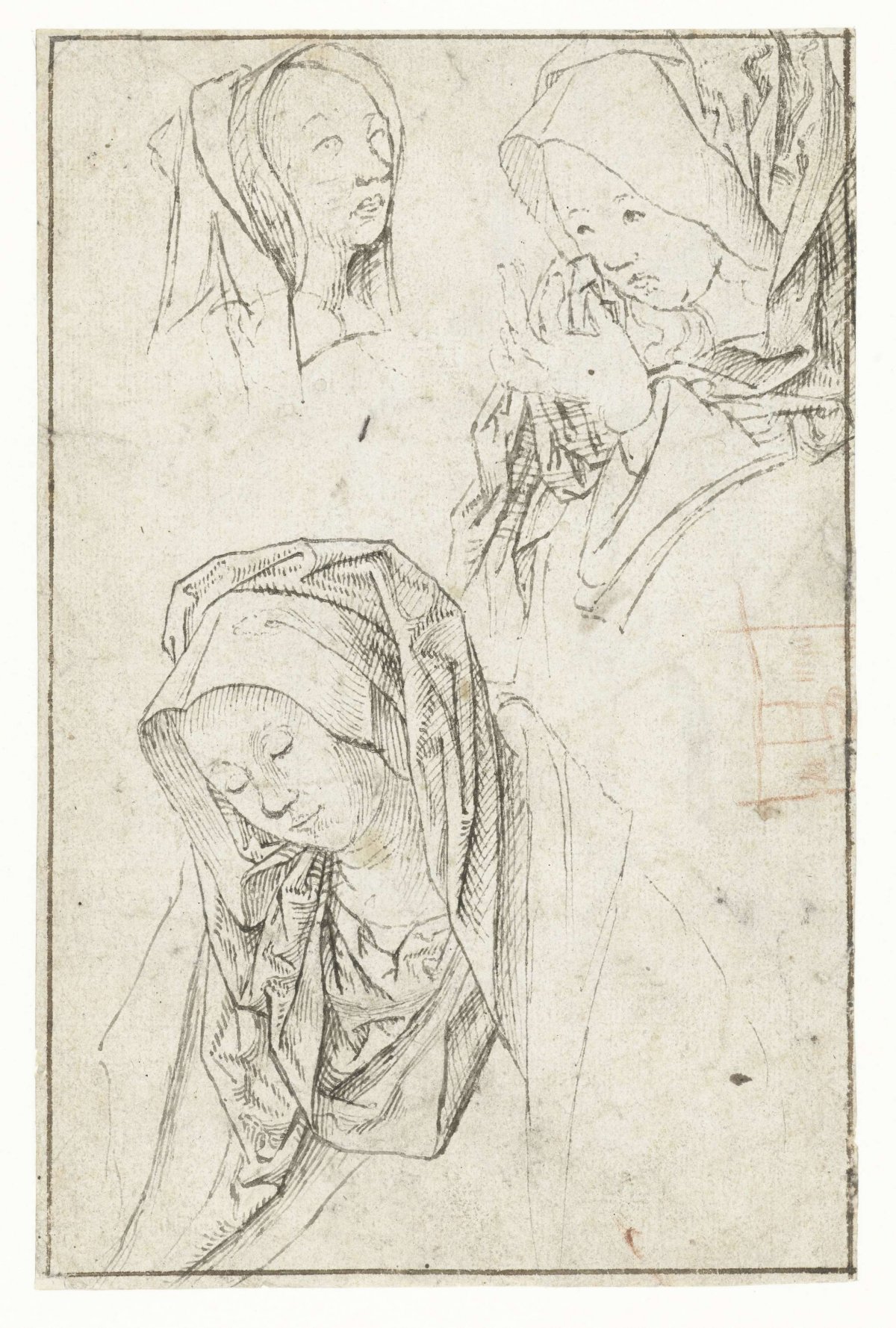 Heads of three mourning women, Jacob Cornelisz van Oostsanen, 1480 - 1533